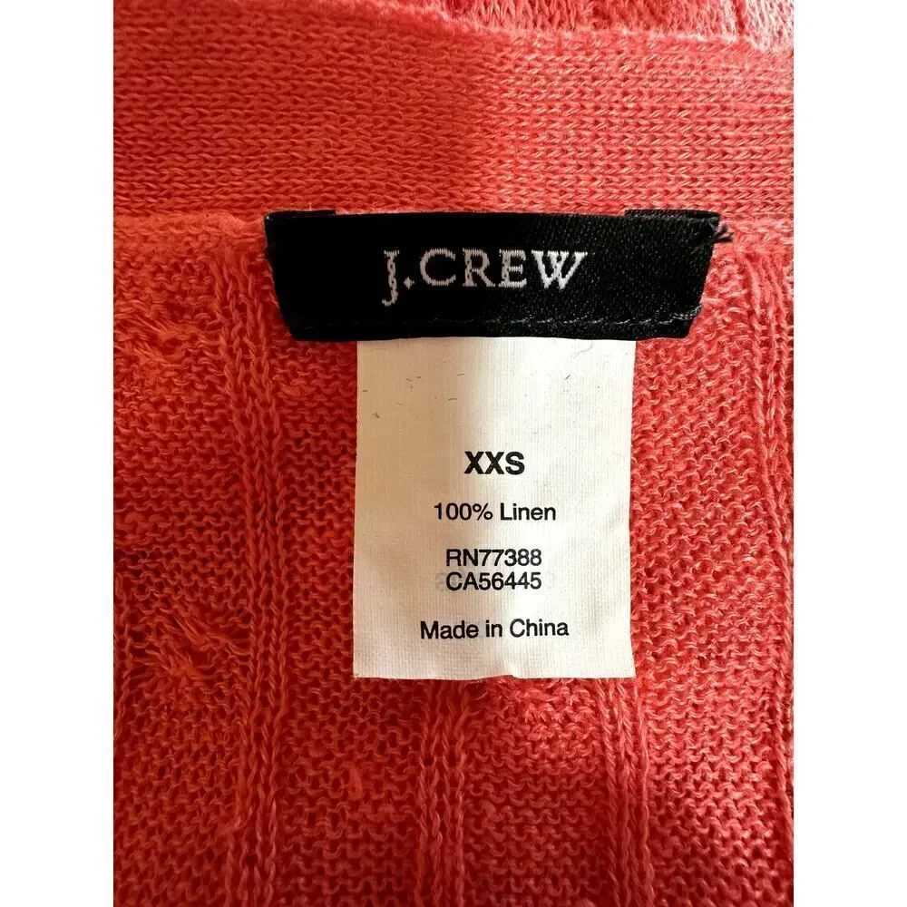 J. CREW Women's Button Front Long Sleeve Cable Knit Linen Cardigan Orange XXS